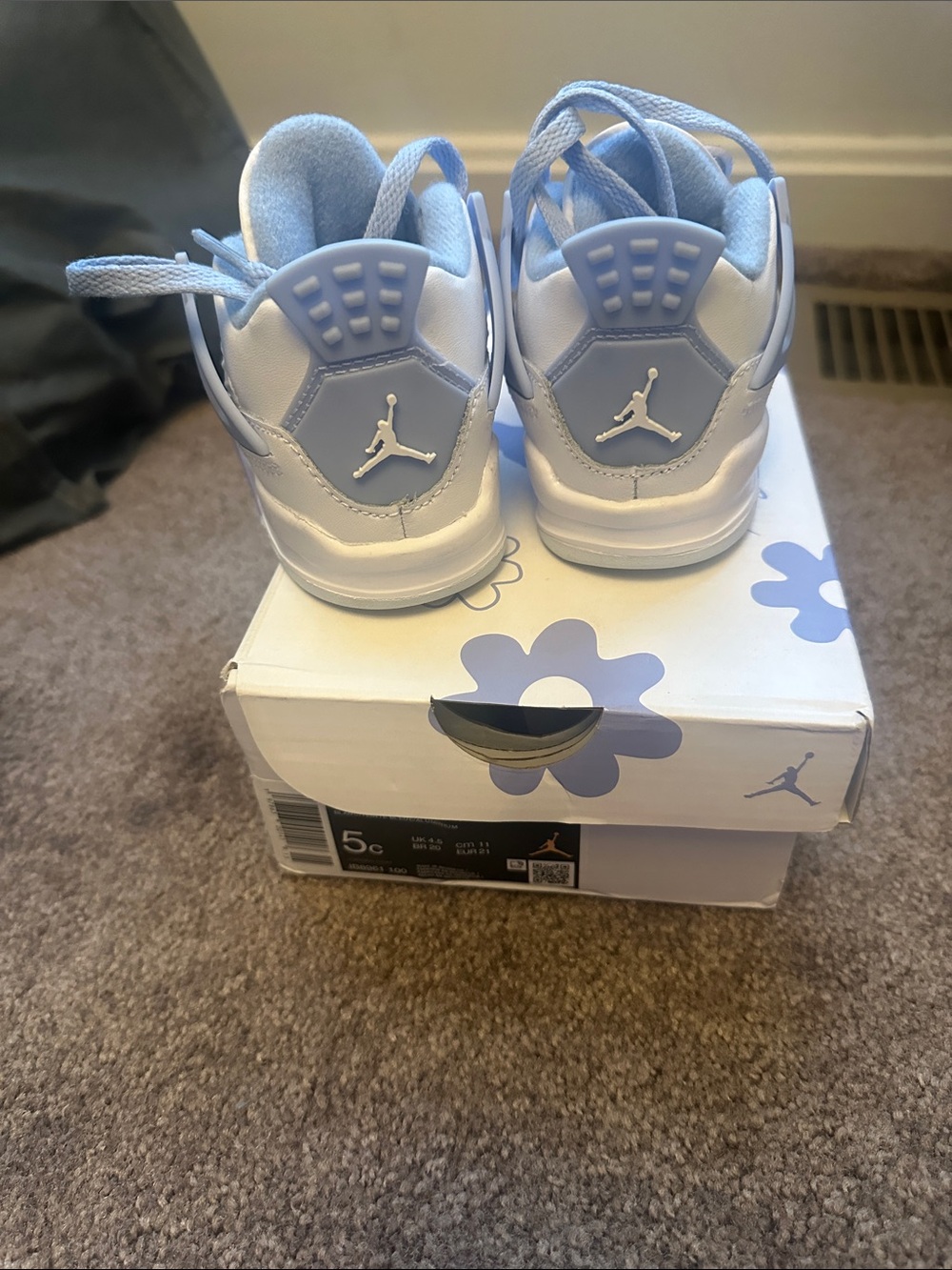 Jordan Kids White and Light Blue Flower Accent Sneakers
